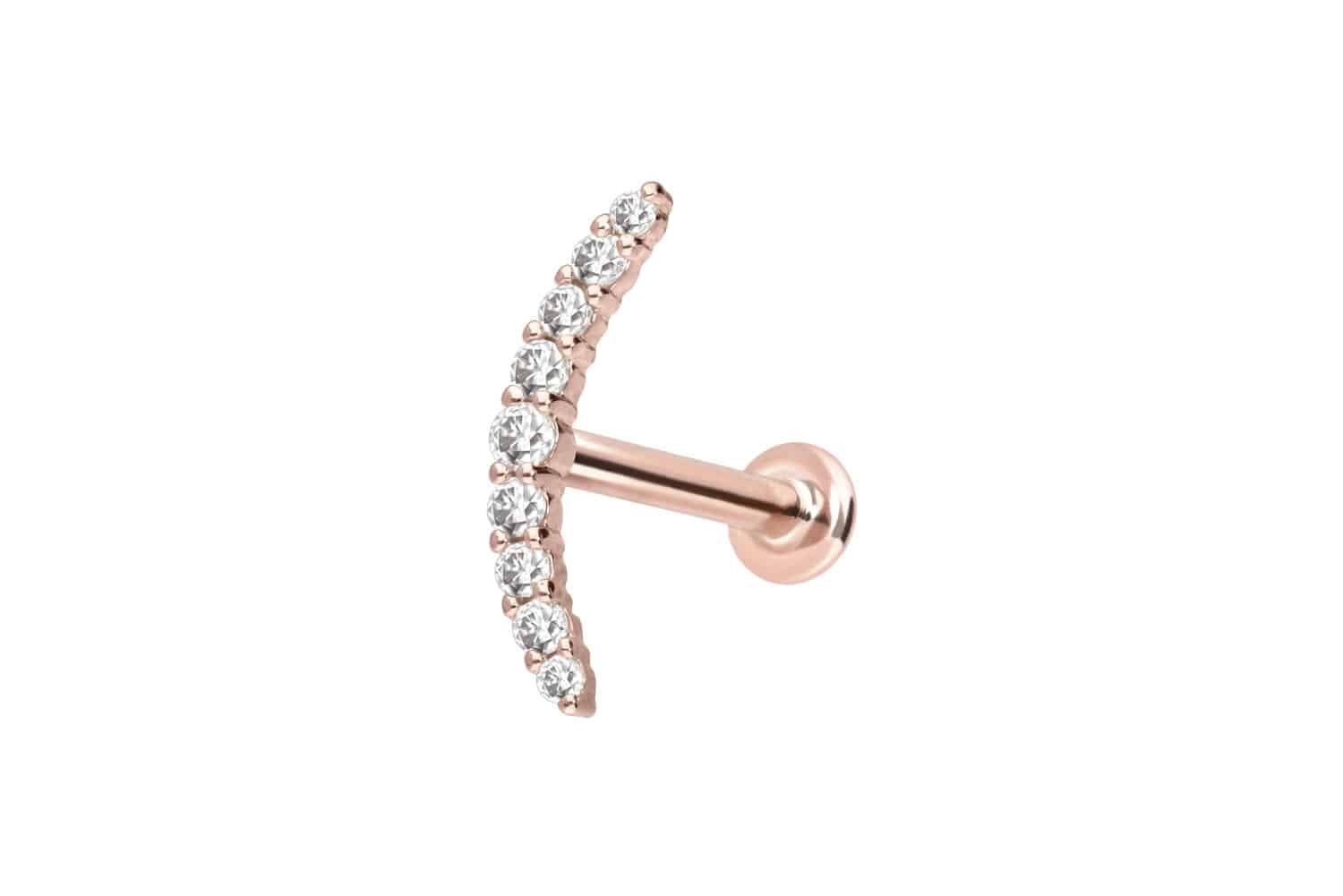 14 Karat Gold Labret Piercing mit Push Fit MOISSANIT-BOGEN